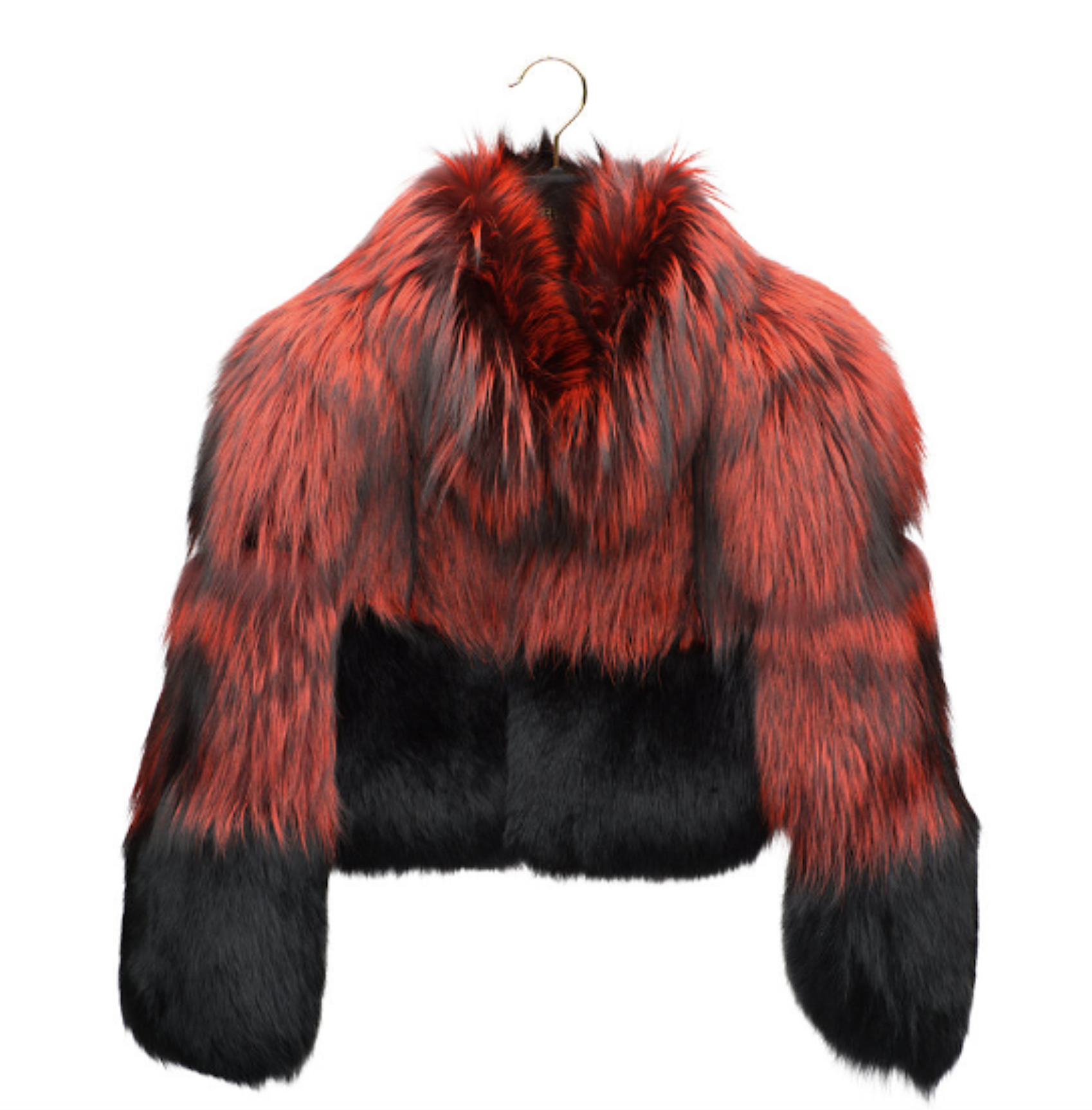FIRE RED/BLACK CROPPED FOX FUR BOMBER - S/M