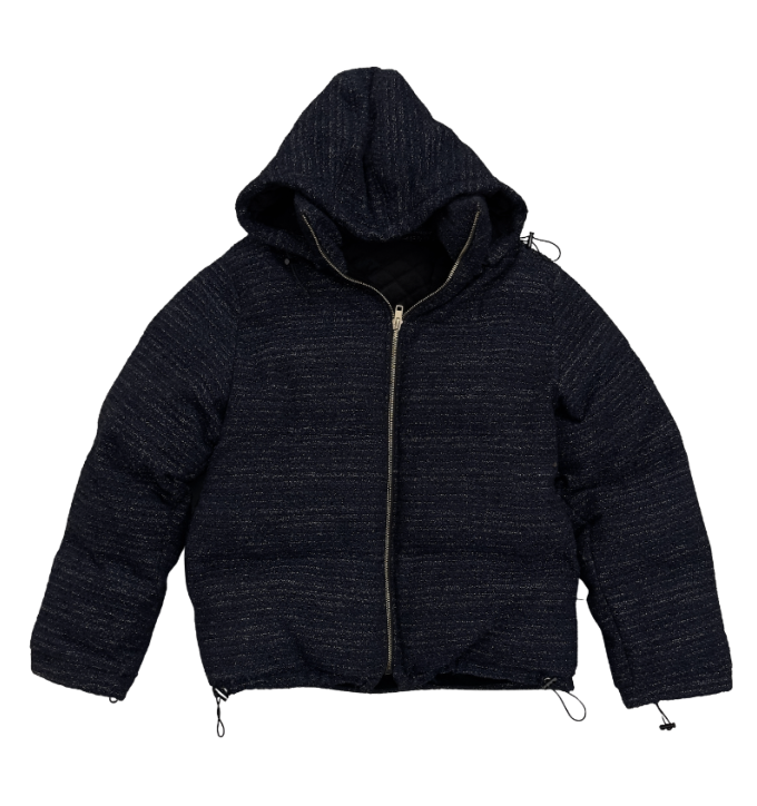 NAVY X GOLD TWEED SUPER PUFFY COAT - FINAL SALE