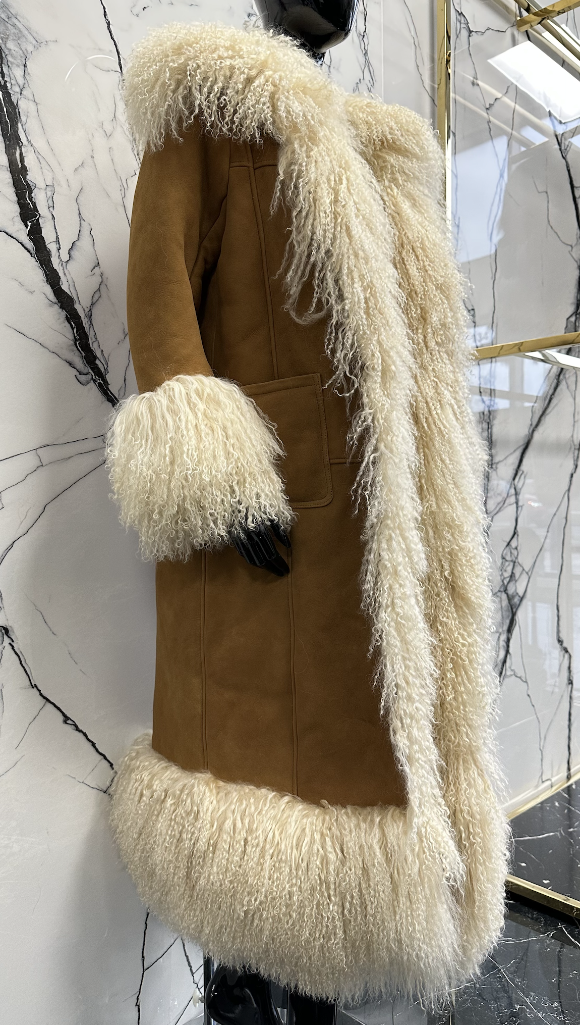 SUEDE X SHEARLING LONG COAT
