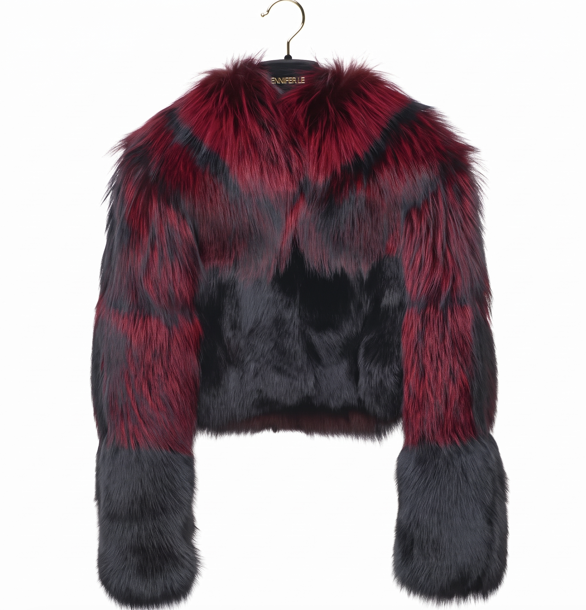 DARK RED/BLACK CROPPED FOX FUR BOMBER - S/M