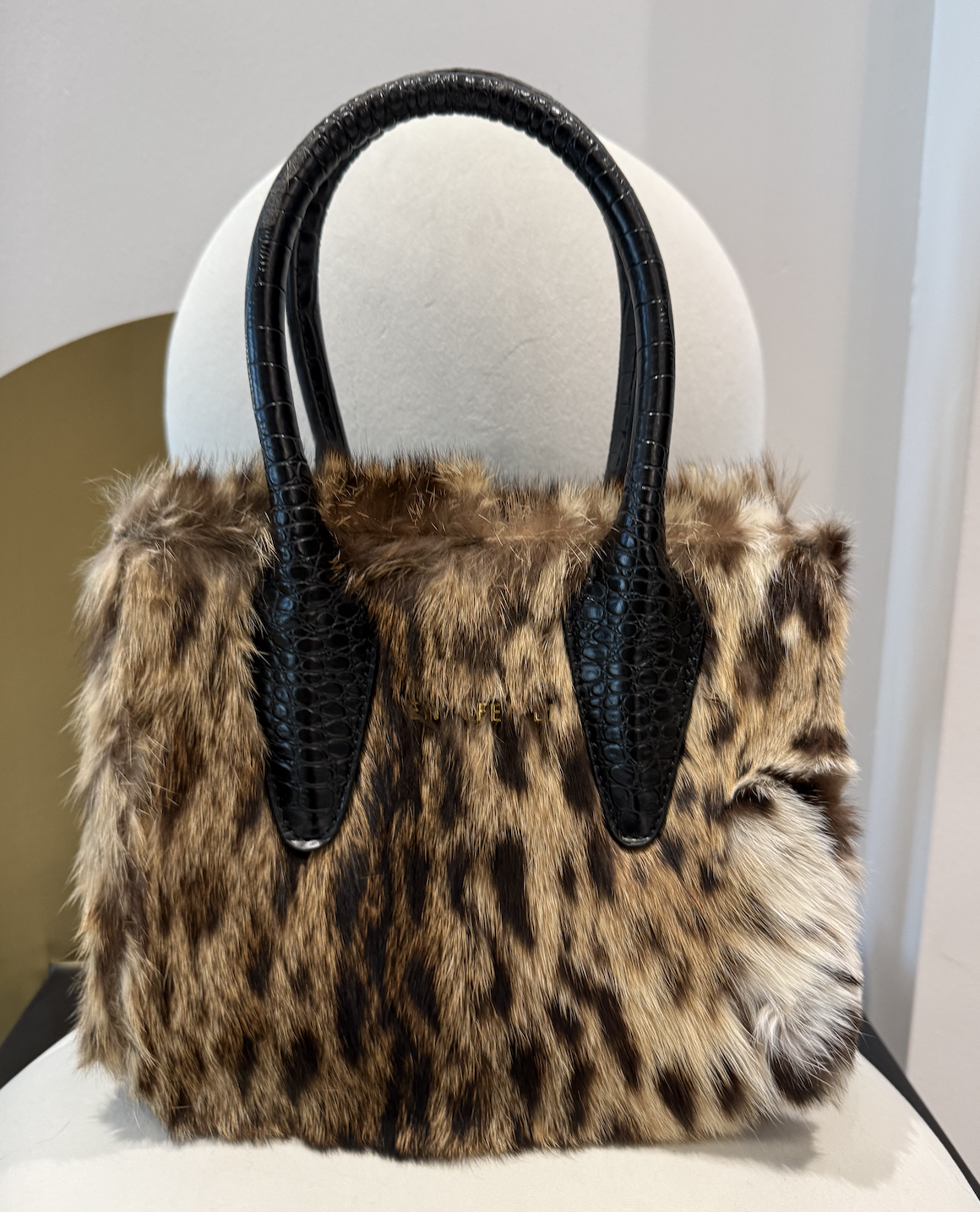 LEOPARD X BLACK CROC MINK TOTE BAG