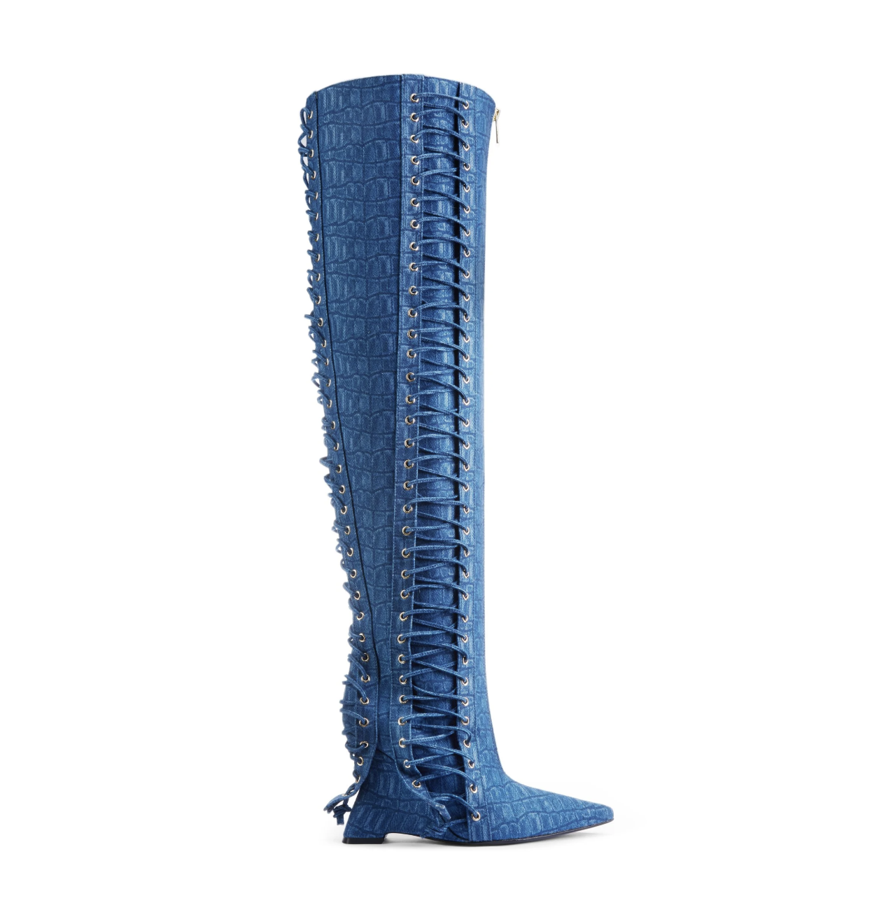 DENIM CROC X CORSET THIGH BOOT