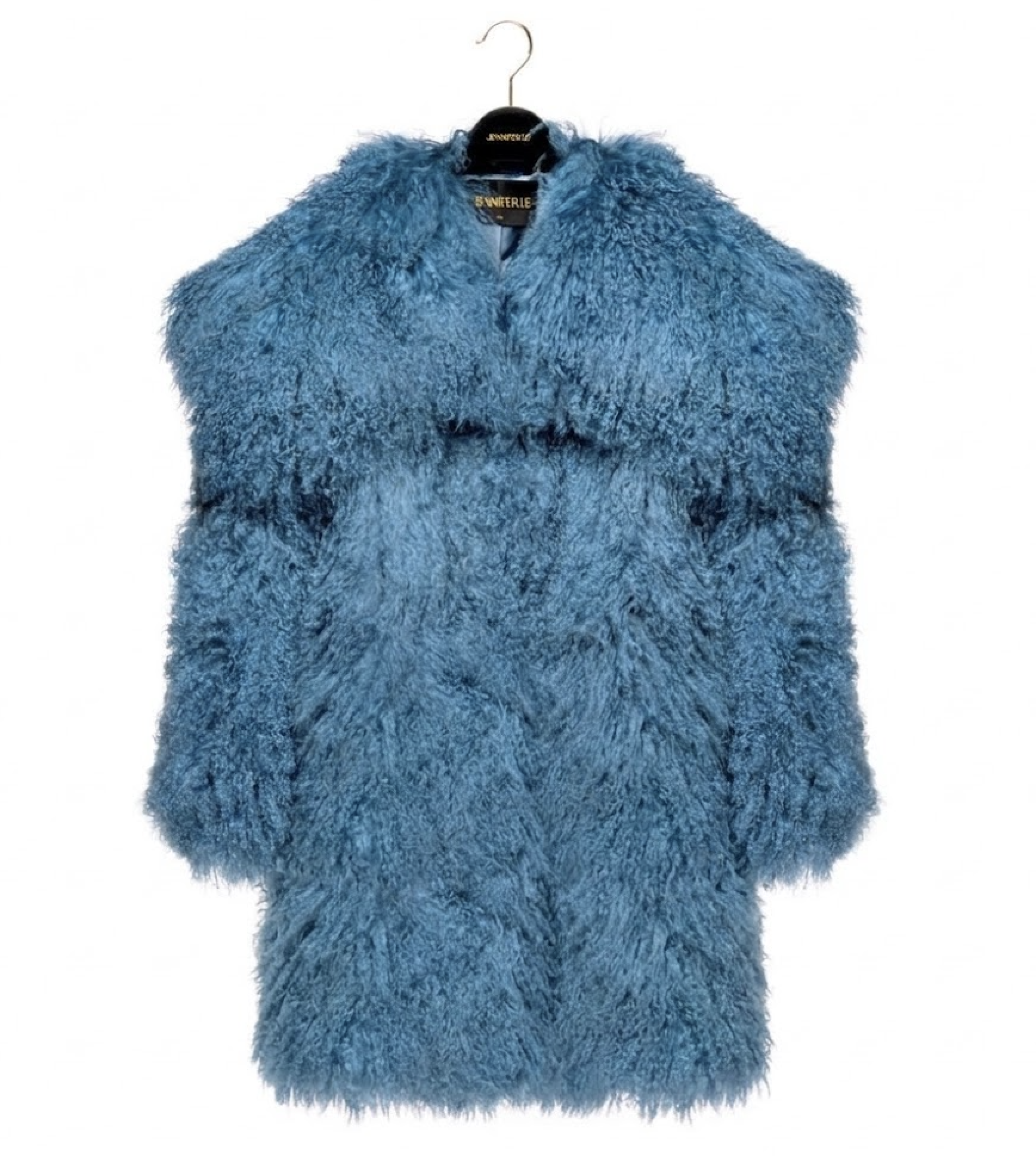 TEAL OVERSIZED COLLAR SHEARLING FUR COAT (MID LENGTH) - S/M