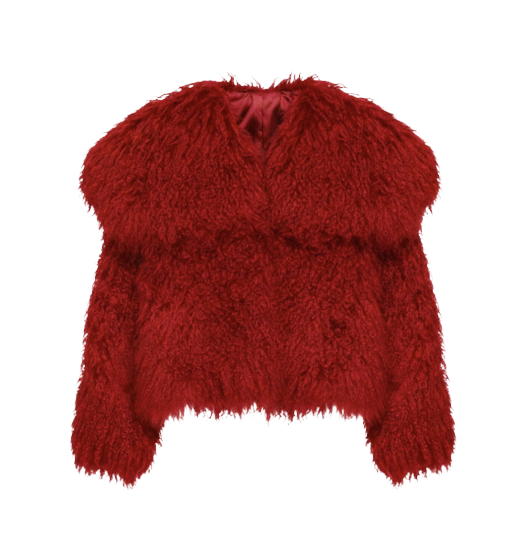 OVERSIZED COLLAR SHEARLING FUR COAT (FIRE RED)