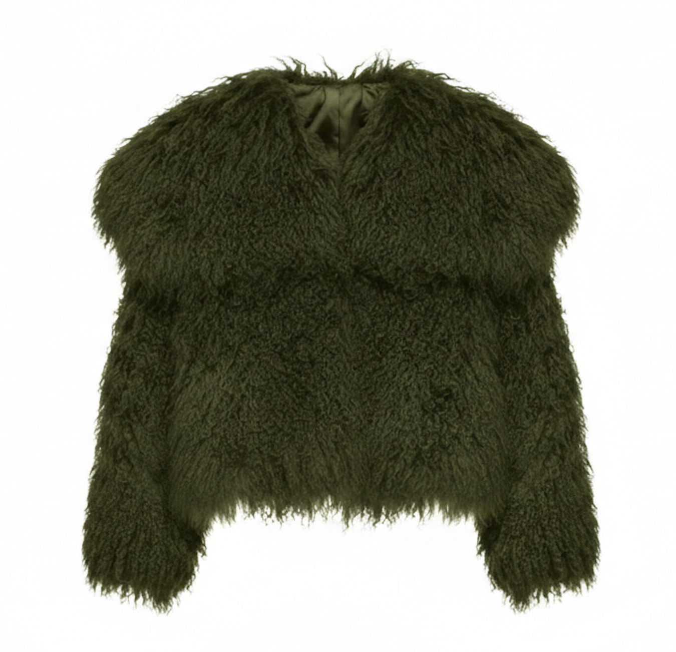 OVERSIZED COLLAR SHEARLING COAT (OLIVE GREEN)