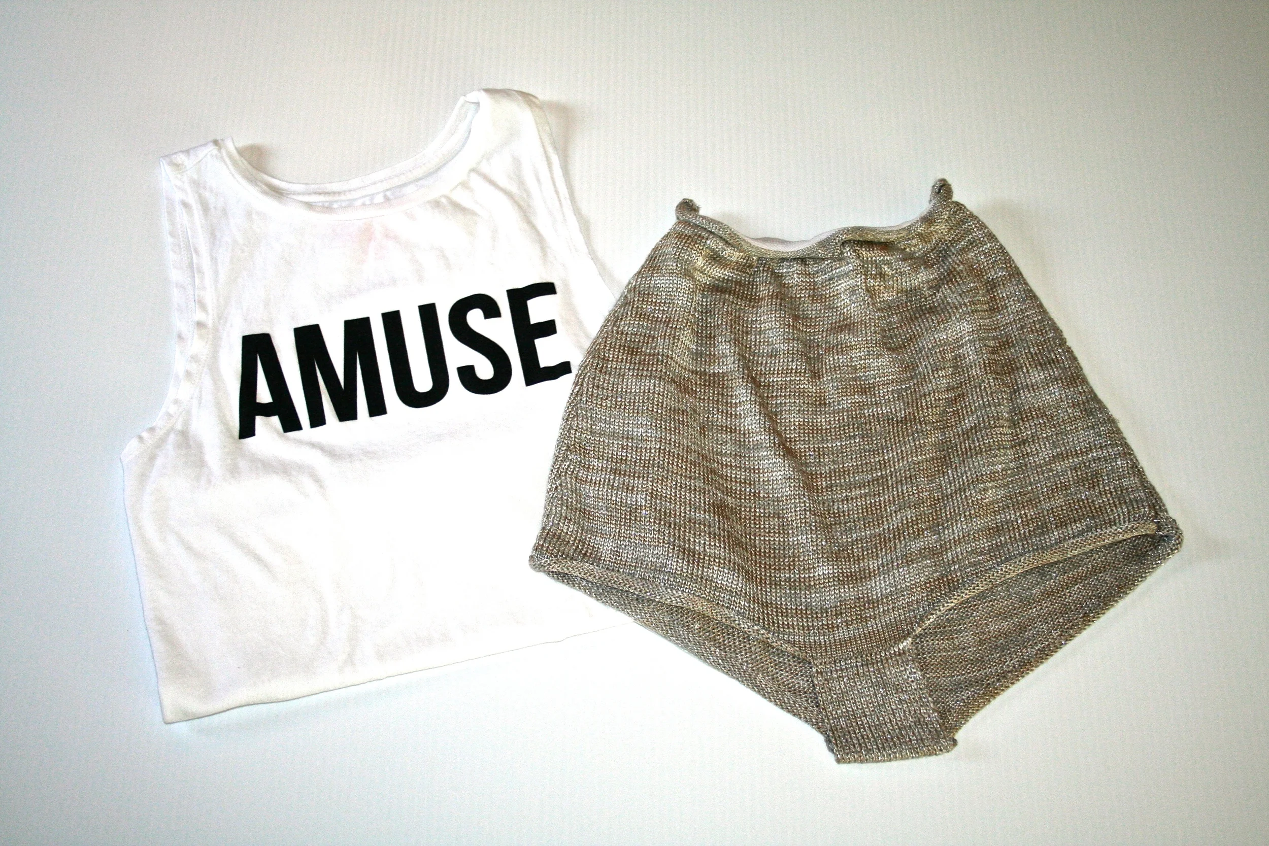 AMUSE Society knit beach bling shorts and iconic muscle tank from Fred Segal