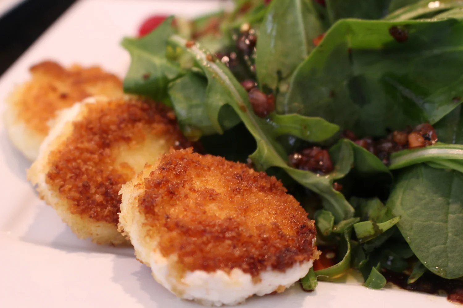 Raspberry, Mint, and Basil Spring Salad with Fried Goat Cheese