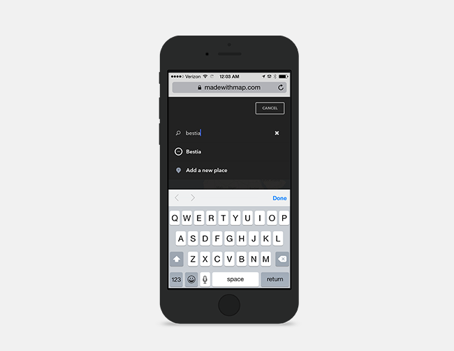 Search for a location by place name, address, or the latitude/longitude coordinates.
