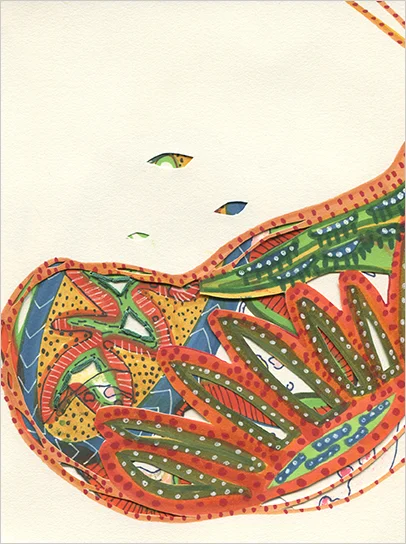 From Springs' Side Ink on paper, thread, cut-outs 8" x 10" 2016