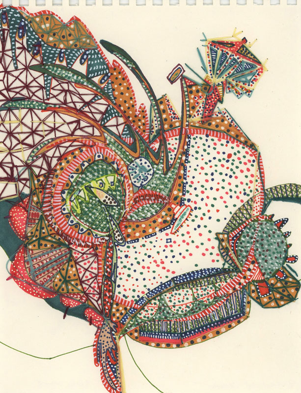 Verde e Rosa Marker and embroidery on paper 6" x 9" 2007