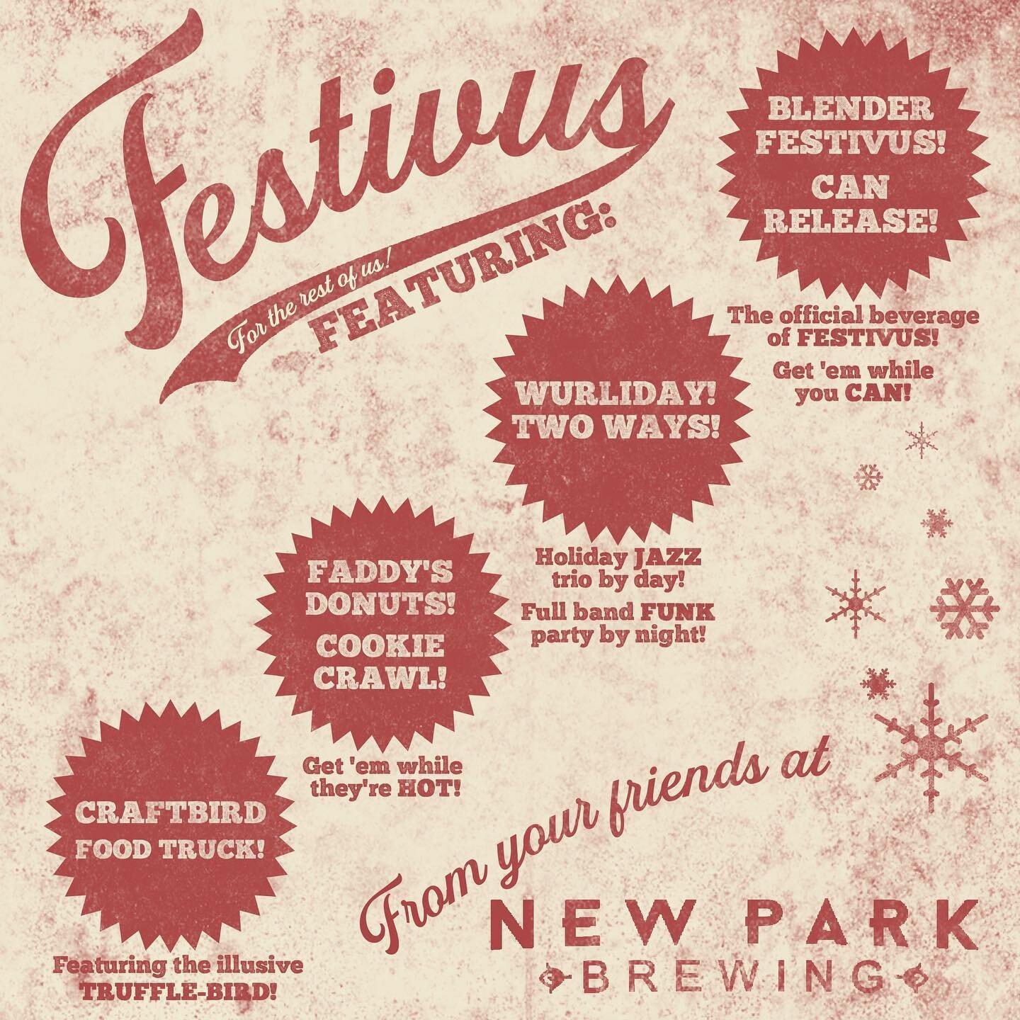 Next Saturday! Join us at @newparkbrewing for #Festivus ! We&rsquo;ll be bringing the jams all day and night, see you there #Hartford! .
.
.
#Holidays #LiveBand #Music #Funk #Soul #TravelingBand #GoodTimes #Electric #Band