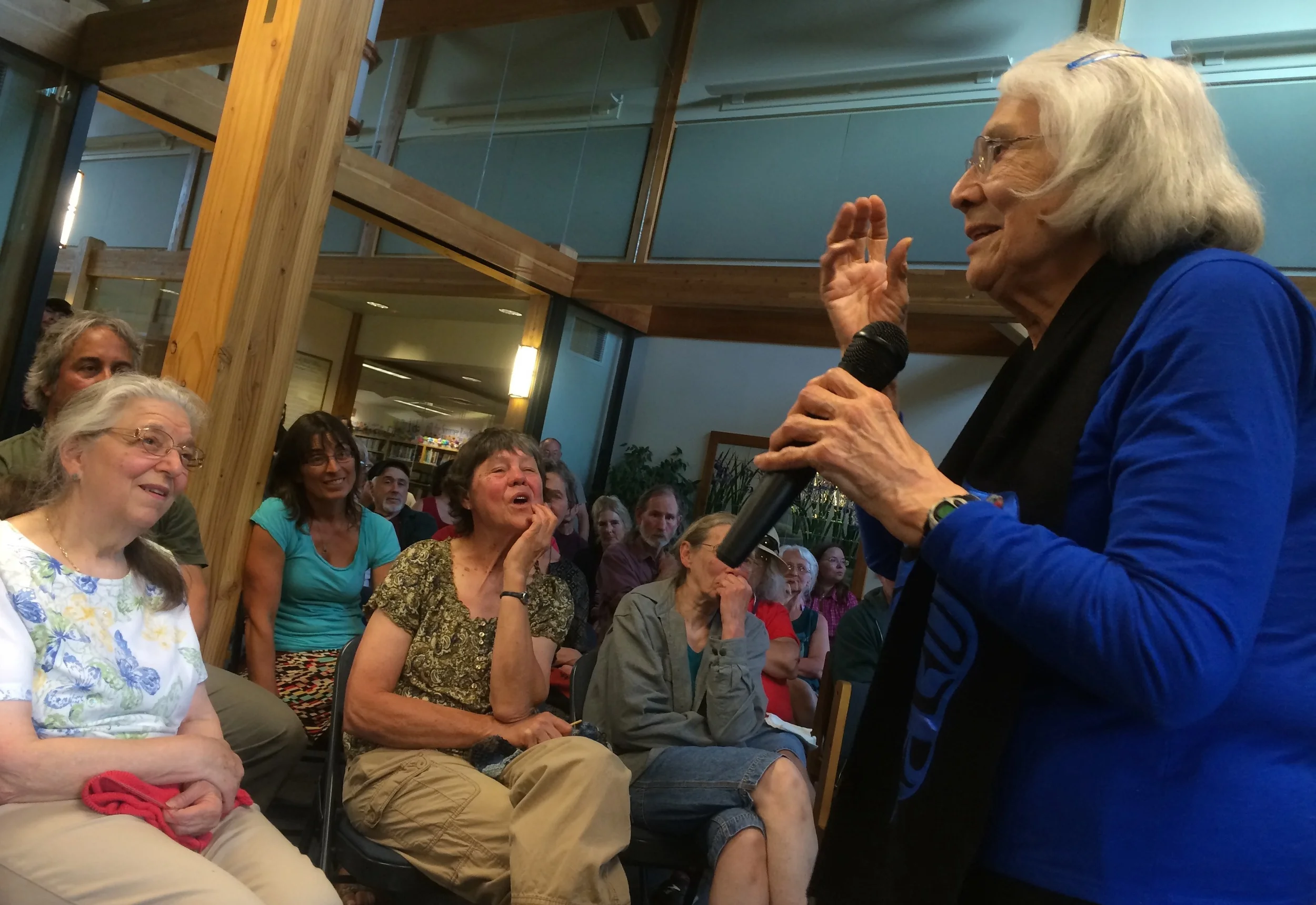 Delores at the Haines Public Library during a Q and A