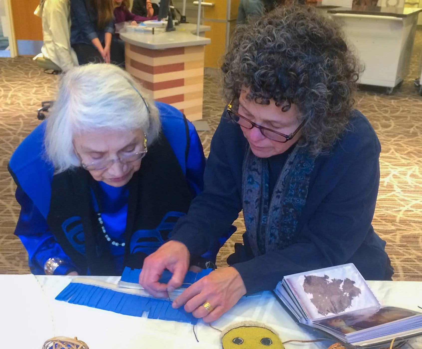  Delores works with filmmaker Ellen Frankenstein at the Smithsonian . The film is done. seems Delores wants to make sure the filmmaker can demonstate weaving as well as document it. 