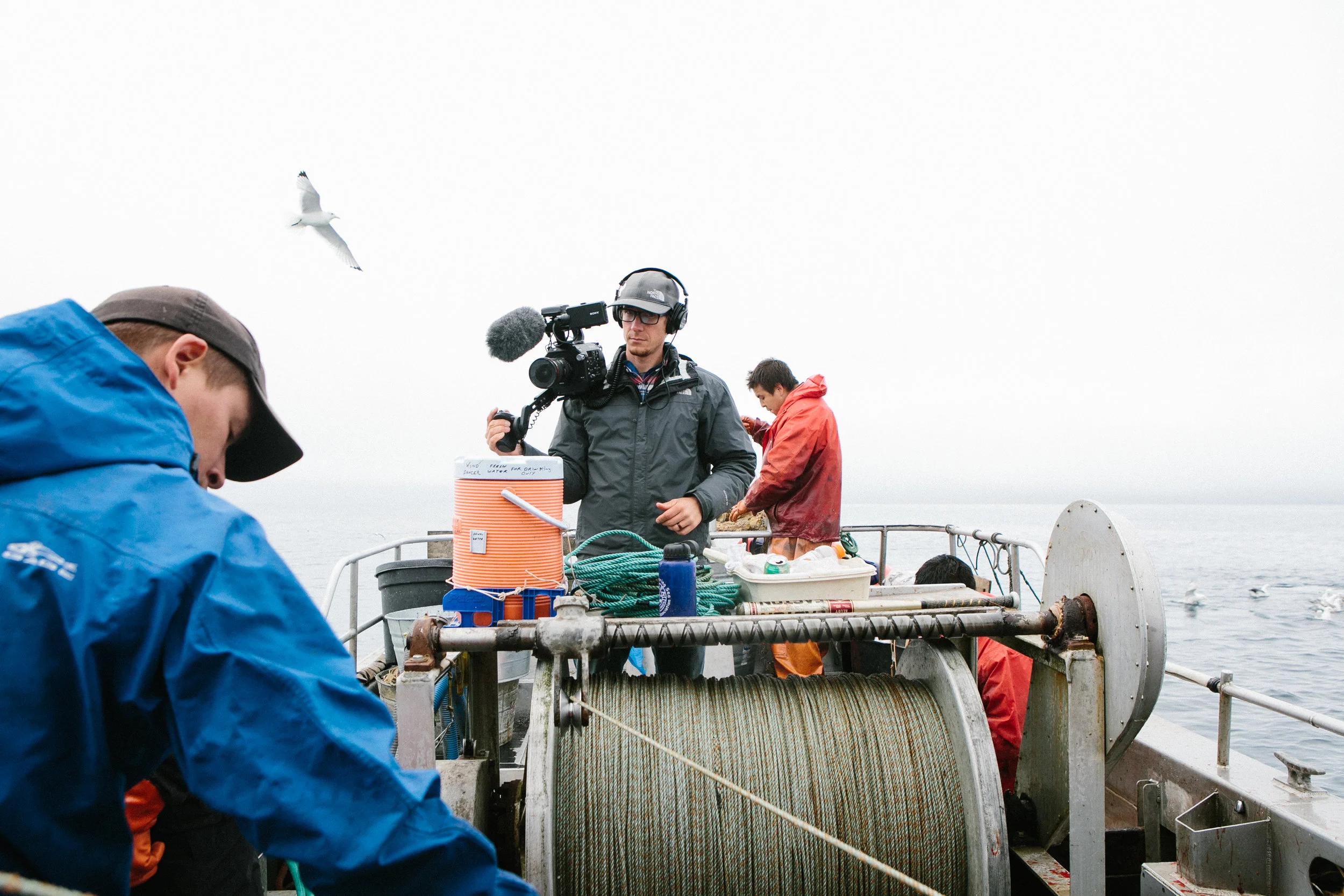JD shooting on the set of Last Man Fishing