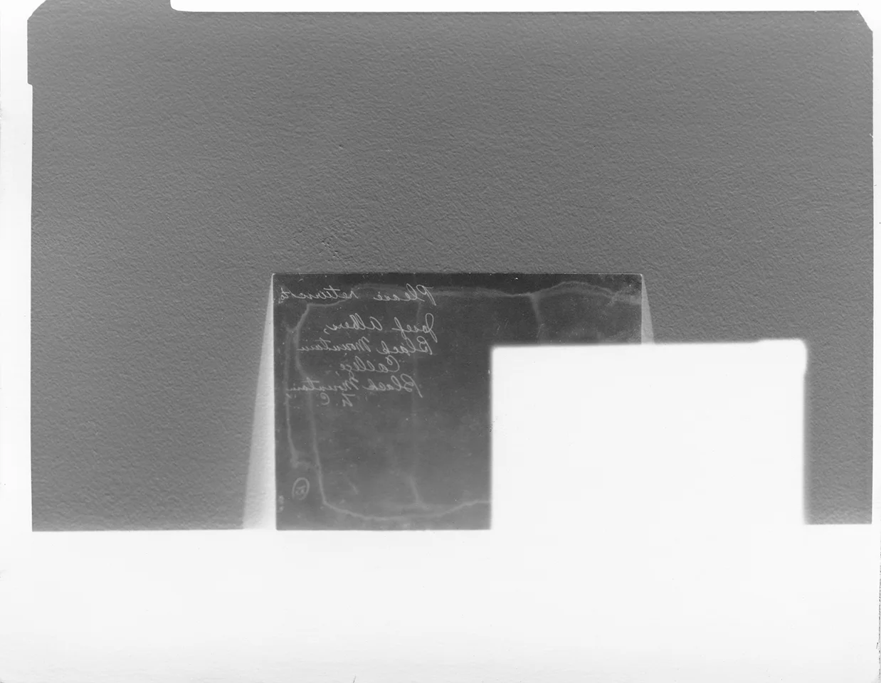 Please return to Josef Albers, Black Mountain College, Black Mountain N.C. Black Mountain College Papers Office of Archives and History Raleigh, North Carolina , 2011. Silver gelatin paper negative, 4 x 5inches.