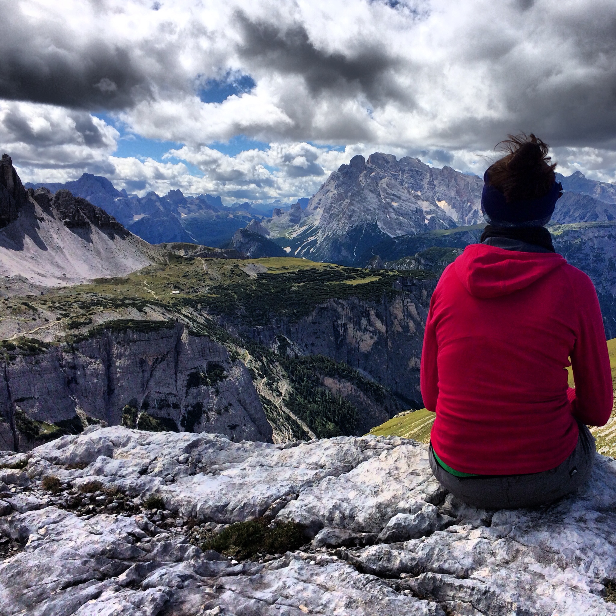 Jo hiking near the Tre Cime di Lavaredo in the Italian Dolomites