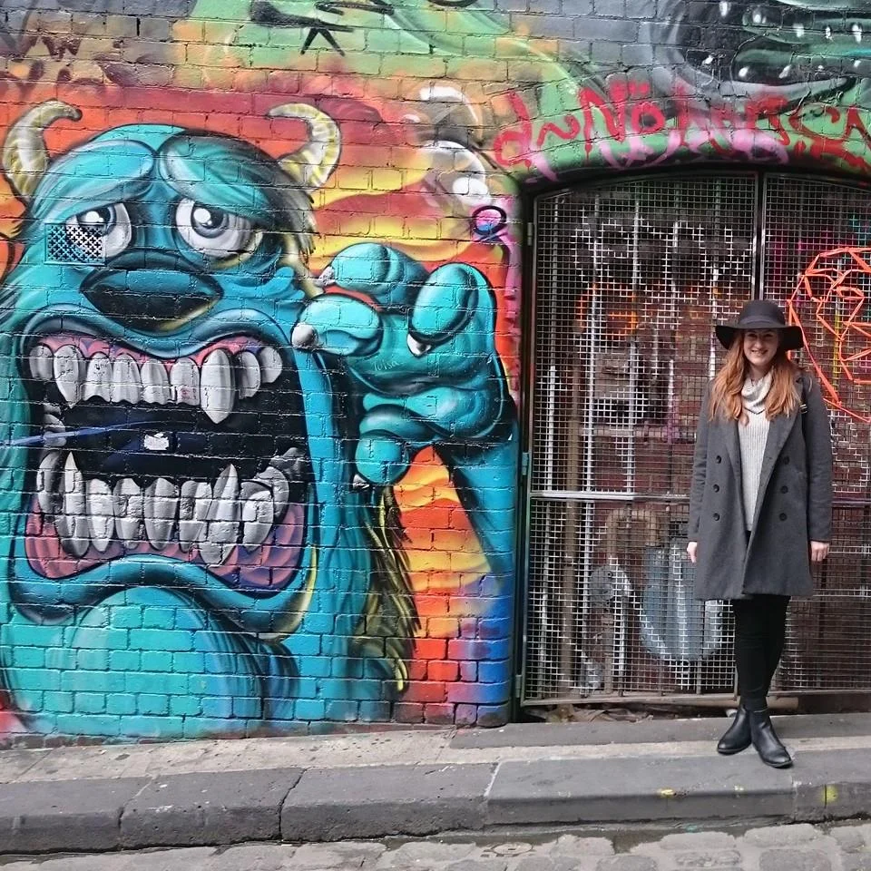 Mel exploring the graffiti of Hosier Lane, Melbourne