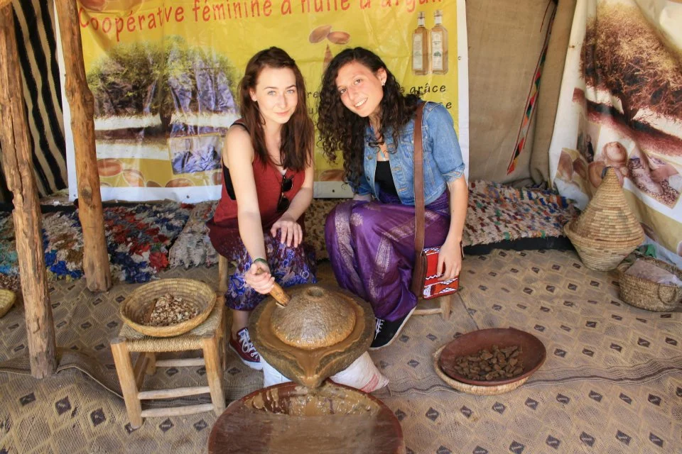 Helena & her pal Hannah trying out local customs in Morroco