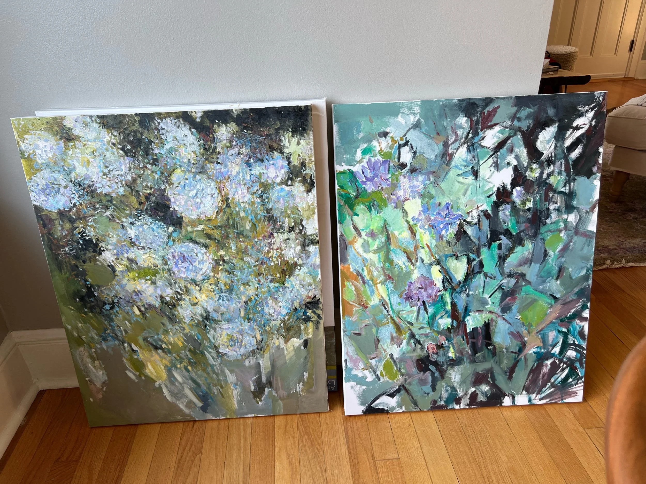 From the Garden, Plein Air diptych, 30” x 40” 2023, oil on canvas 