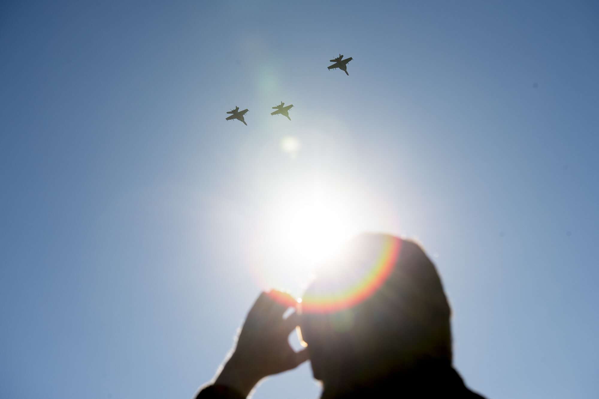  Three of the four fighter jets fly above a graveside service for Rosemary Mariner, the US Navy's first female fighter pilot, at New Loyston Cemetery in Maynardville, Tennessee on Saturday, February 2, 2019. The jets were flown by four female fighter