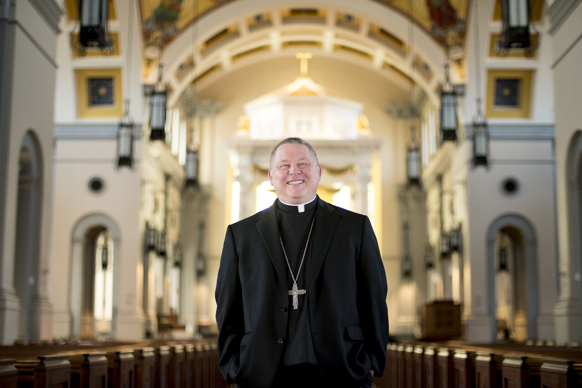  Richard Stika, bishop of the Diocese of Knoxville, poses for a portrait in Sacred Heart Cathedral in Knoxville. Bishop Stika's stance on the New York abortion law got him national attention when he tweeted saying the state’s governor should be excom