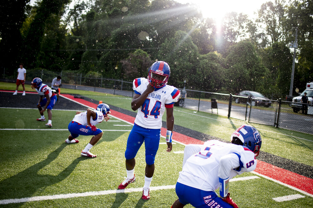  Cleveland players warm up during a football game between Central and Cleveland at Central High School in Knoxville. 