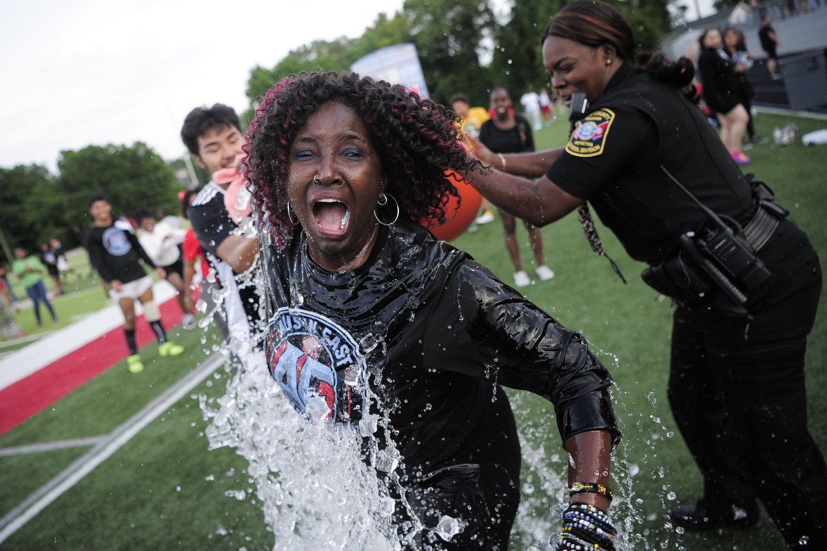  Austin-East Soccer Assistant Coach Malaika Guthrie is doused in water after AE defeated Greenback 8-0 in the Class A sectional soccer game. 