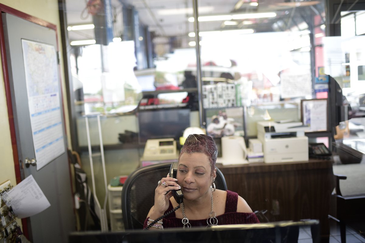  Pam Brown works in the lobby at Mr. Cool's AC Transmission &amp; Brake Service in Knoxville. Pam answers calls and checks in customers at the front desk, but she has naturally picked up mechanic talk over the years. “Don’t sell me short,” she tells 