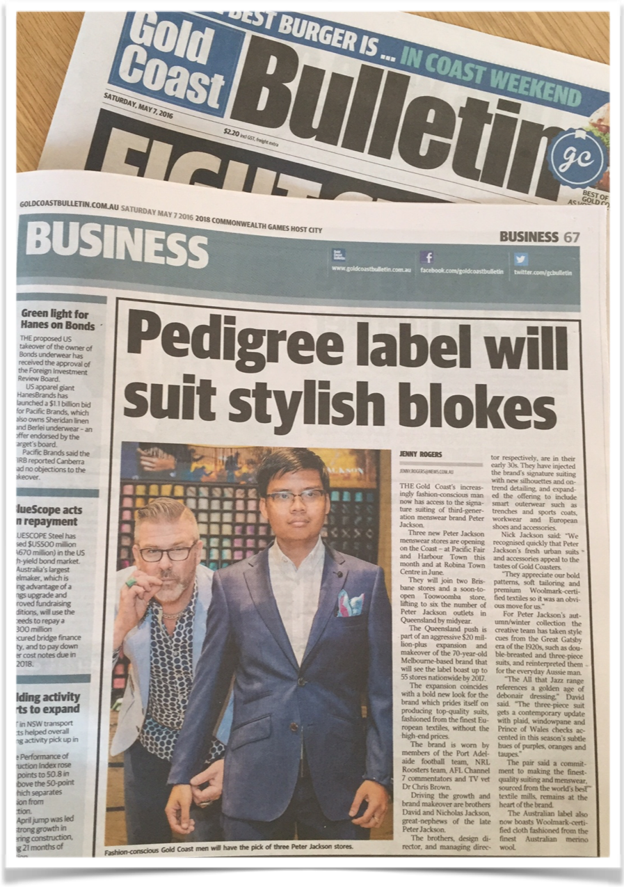 Peter Jackson Made to Measure in Gold Coast Bulletin