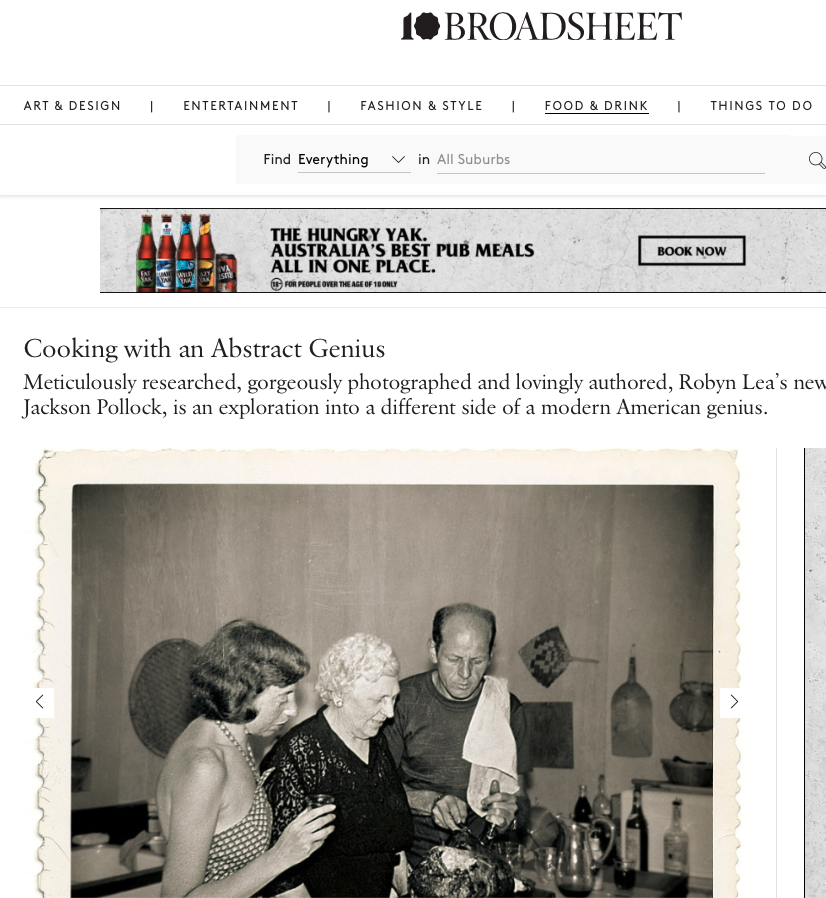 Dinner with Jackson Pollock in Broadsheet