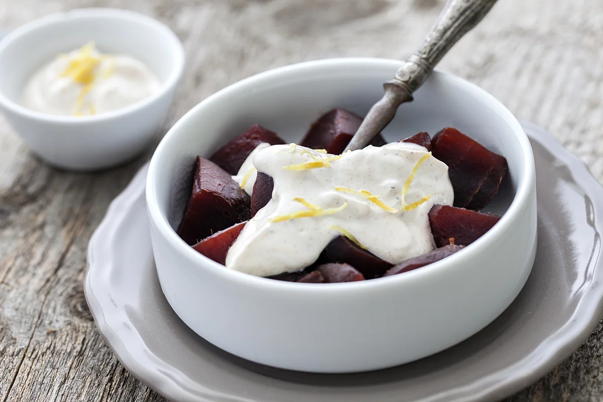 Roasted Beets with Spiced Yogurt Sauce 