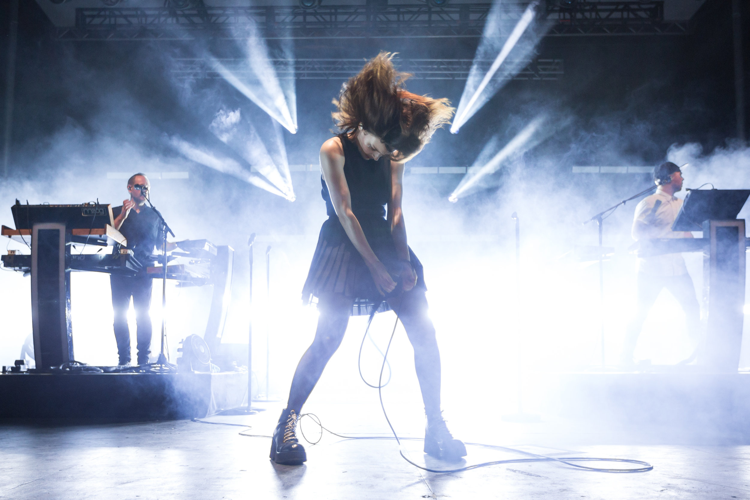  Lauren Mayberry, lead vocals for Chvrches, a Scottish synthpop band, dances on stage on day one of Thrival Music Festival in Rankin on Friday September 23, 2016.  