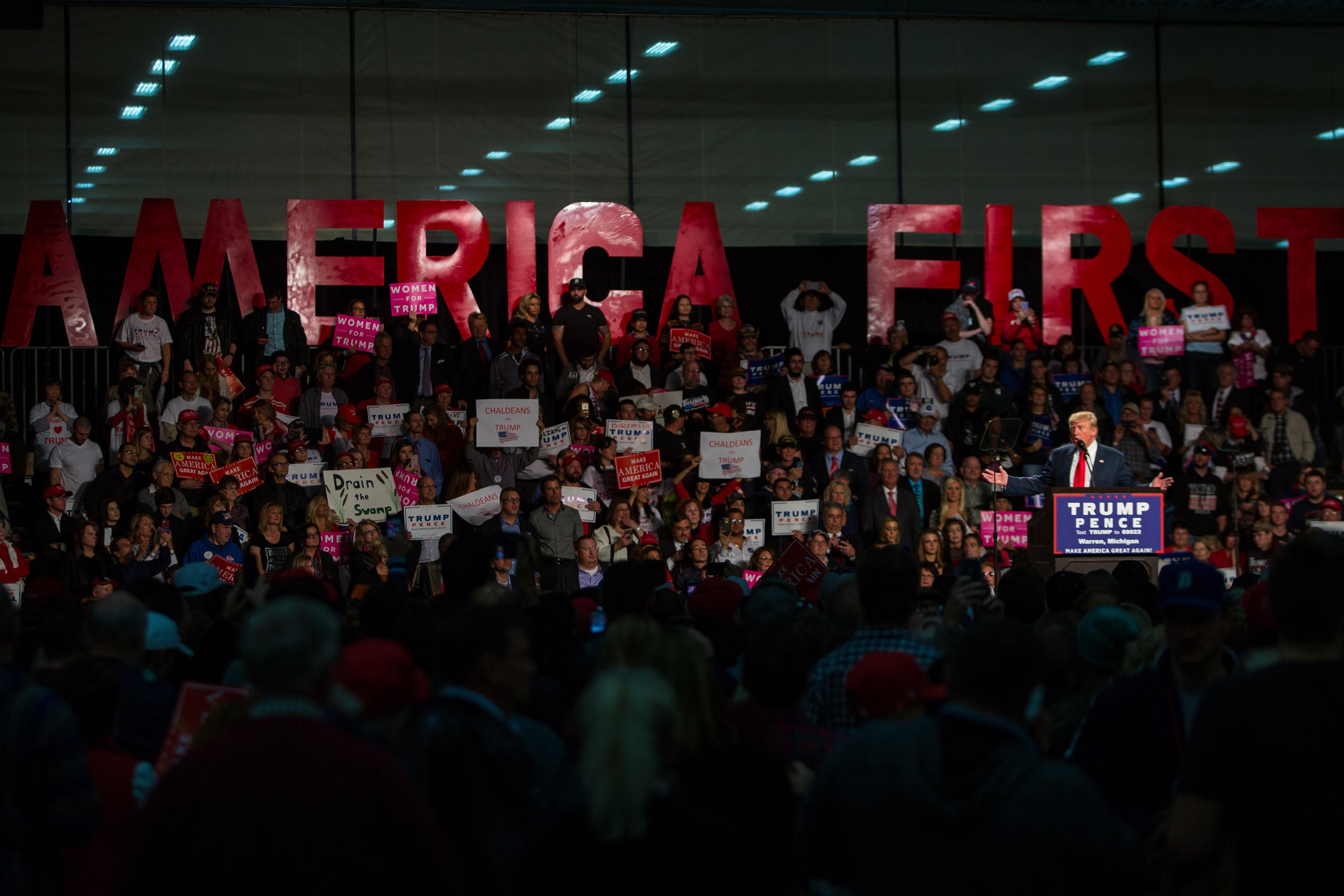  Republican presidential hopeful talks to a crowd of hundreds of supporters at Macomb Community College in Warren, MI on Monday, October 31, 2016. Trump previously spoke in Grand Rapids before his address in Warren.Matt Weigand | The Ann Arbor News 