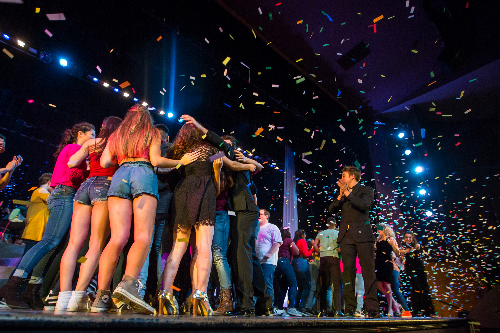  Students celebrate as the winners of the 15th annual Future Stars talent competition are announced at Pioneer High School on Saturday, January 28, 2017. 23 acts and about 90 students participated in the citywide competition. Matt Weigand | The Ann A