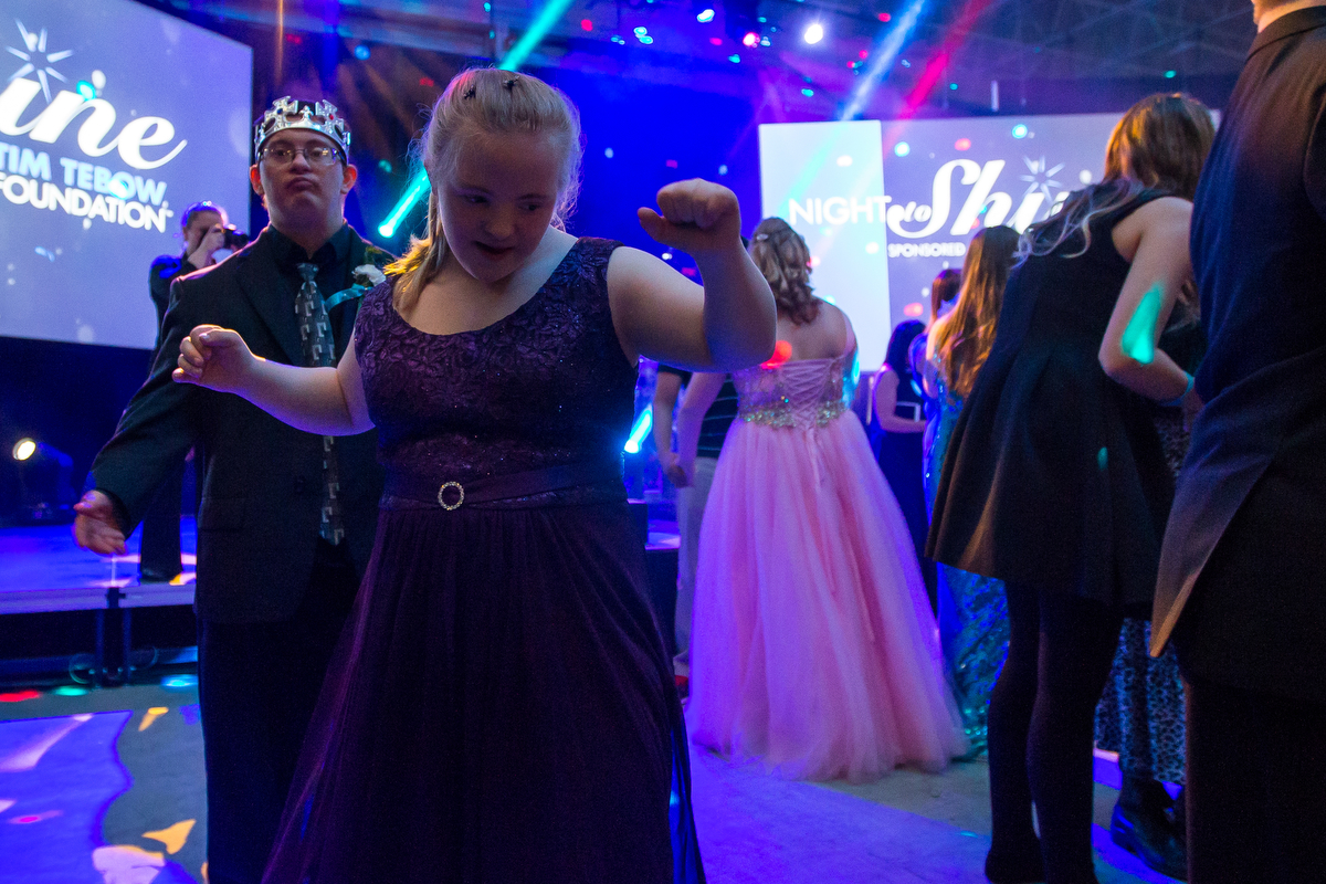  Ruby Hancock, front, dances with her boyfriend Peter at 2 | 42 Community Church for the Night to Shine on Friday, February 10, 2017. Night to Shine, sponsored by the Tim Tebow Foundation, is a special needs prom for anyone aged 14 and older and occu