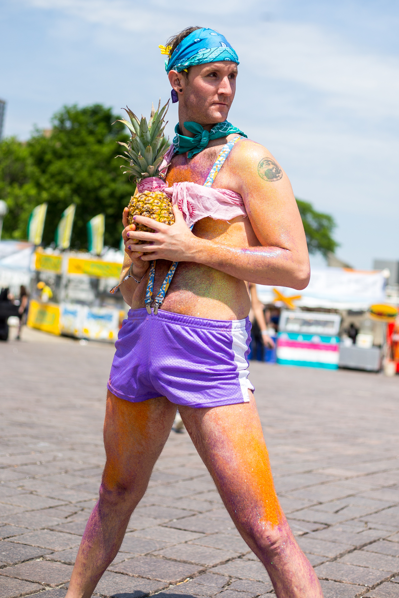  James Schultz poses for a photograph with his pineapple at Hart Plaza in downtown Detroit for day two of Movement Electronic Music Festival on Sunday, May 28, 2017. Over 100 artists are scheduled to perform over the three-day Memorial Day festival. 