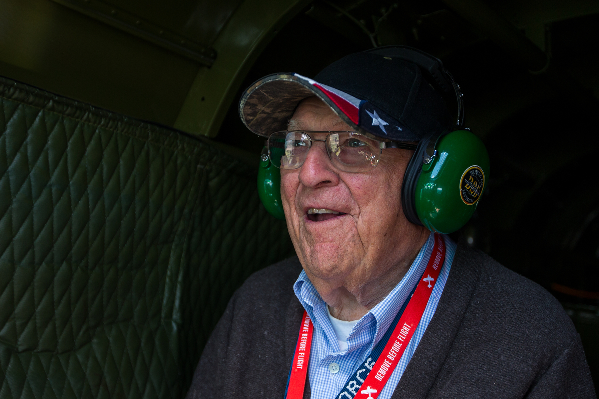  George Lusko smiles while sitting in a 1945 B-25 Mitchell Bomber on Saturday, June 24, 2017. StoryPoint Senior Living in Saline surprised their 99-year-old resident George Lusko with his dream of flying in the B-25. Lusko and his unit in World War I