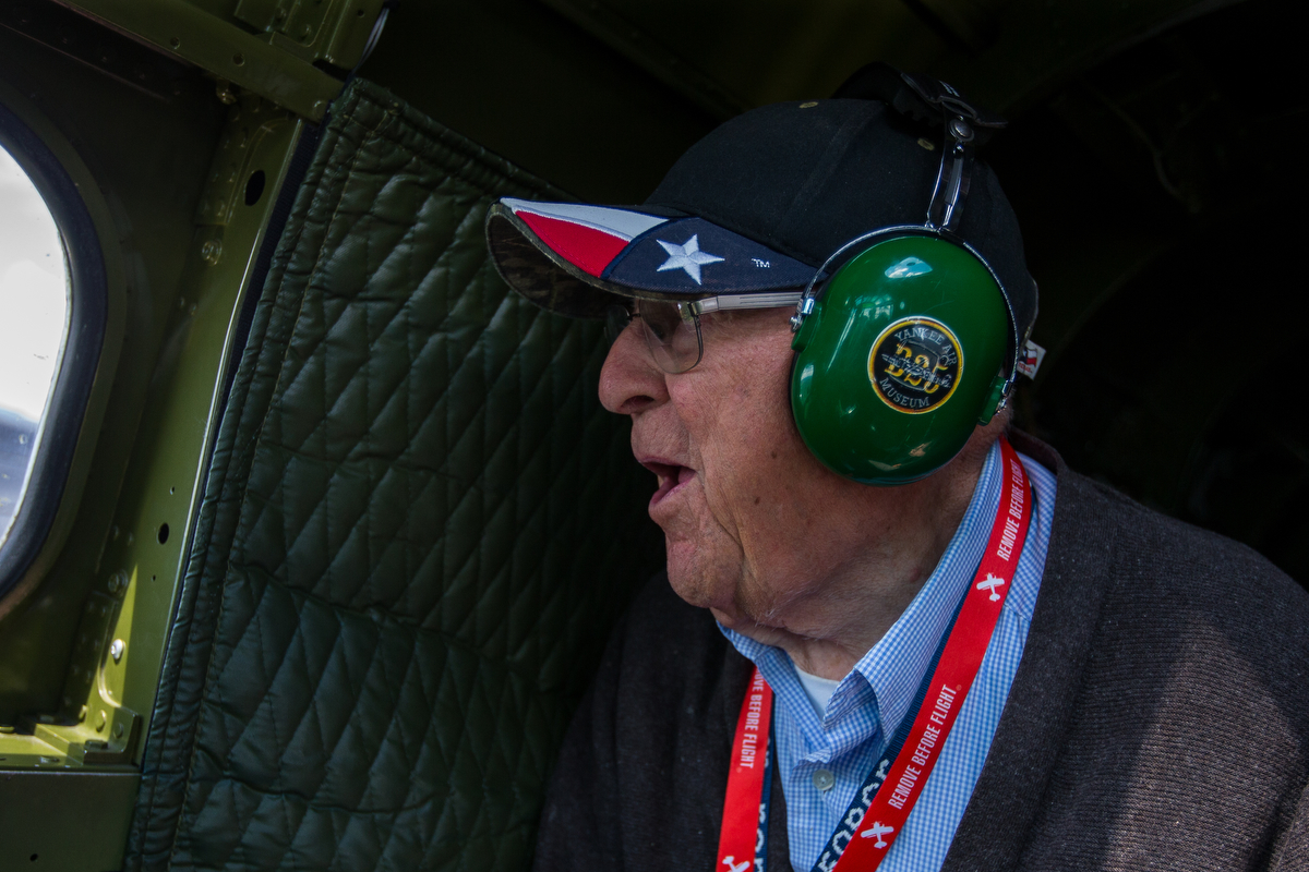  George Lusko smiles while sitting in a 1945 B-25 Mitchell Bomber on Saturday, June 24, 2017. StoryPoint Senior Living in Saline surprised their 99-year-old resident George Lusko with his dream of flying in the B-25. Lusko and his unit in World War I