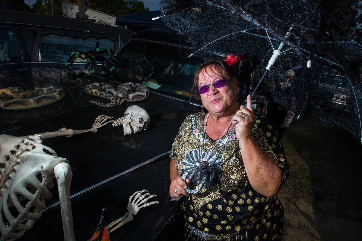  Santa Mata poses in front of her hearse during the 16th annual Hearse Festival in Hell on Saturday, September 16, 2017. The festival was free to everyone, welcomed all hearses and went on a cruise through the Terrified Forest in Pinckney. Matt Weiga