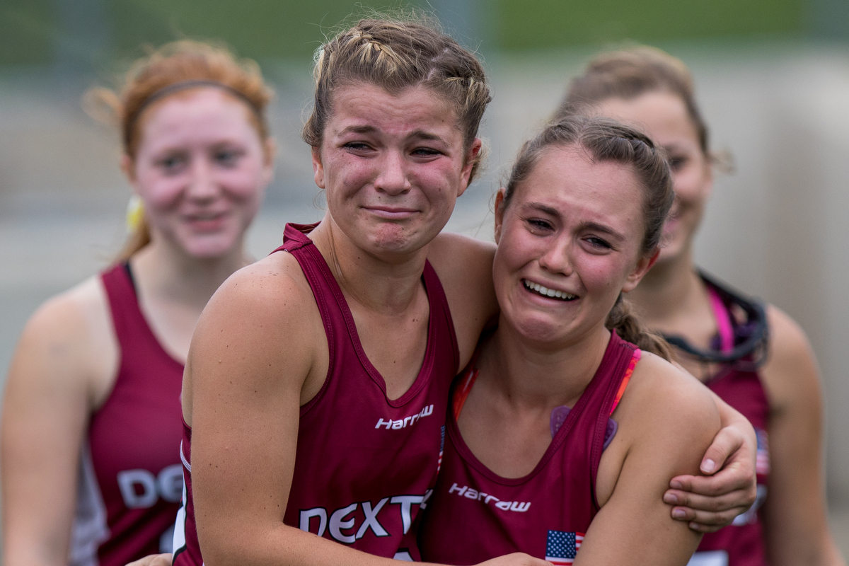  Two Dexter players cry as they take the field to accept the runner up trophy after their loss in the D1 State Field Hockey Championships against Pioneer at Skyline High School on Saturday, October 29, 2016. Pioneer beat Dexter during seven-on-seven 