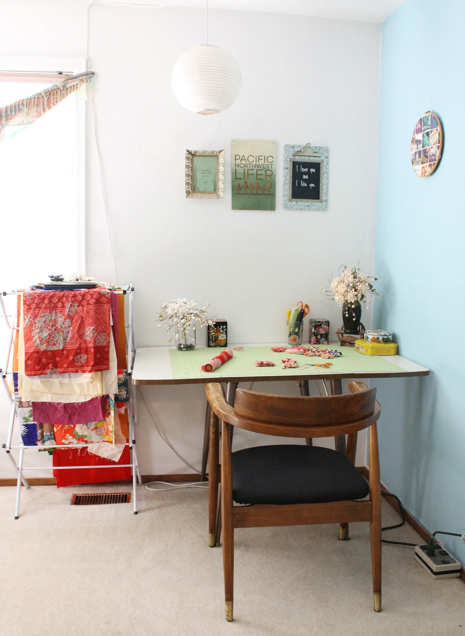 My little corner. This is where I cut and make my smaller pieces. Larger pieces I make need a bigger "mess clean up zone." And trust me, it rarely looks this organized. 
