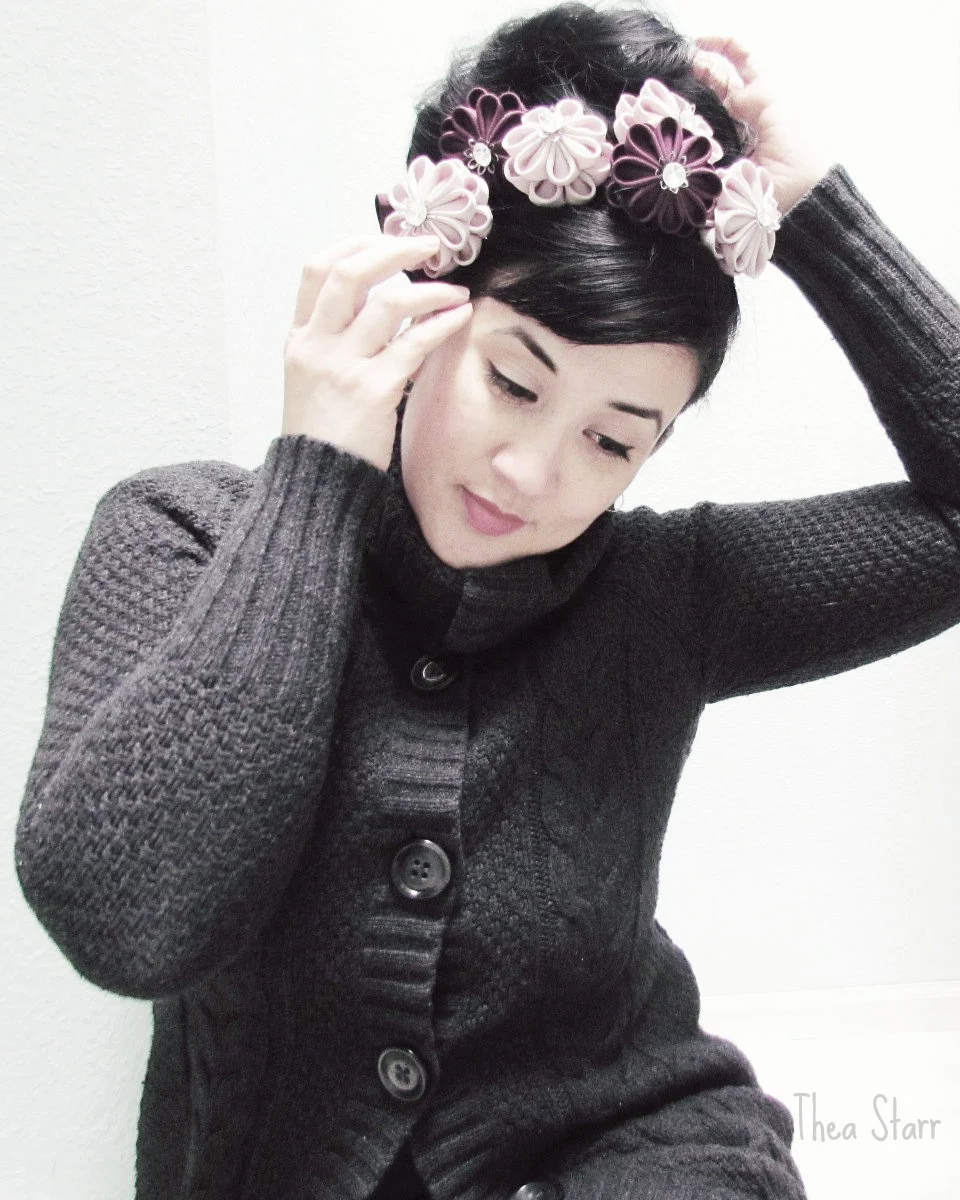 Mauve and Plum Kanzashi Flower Hair Crown