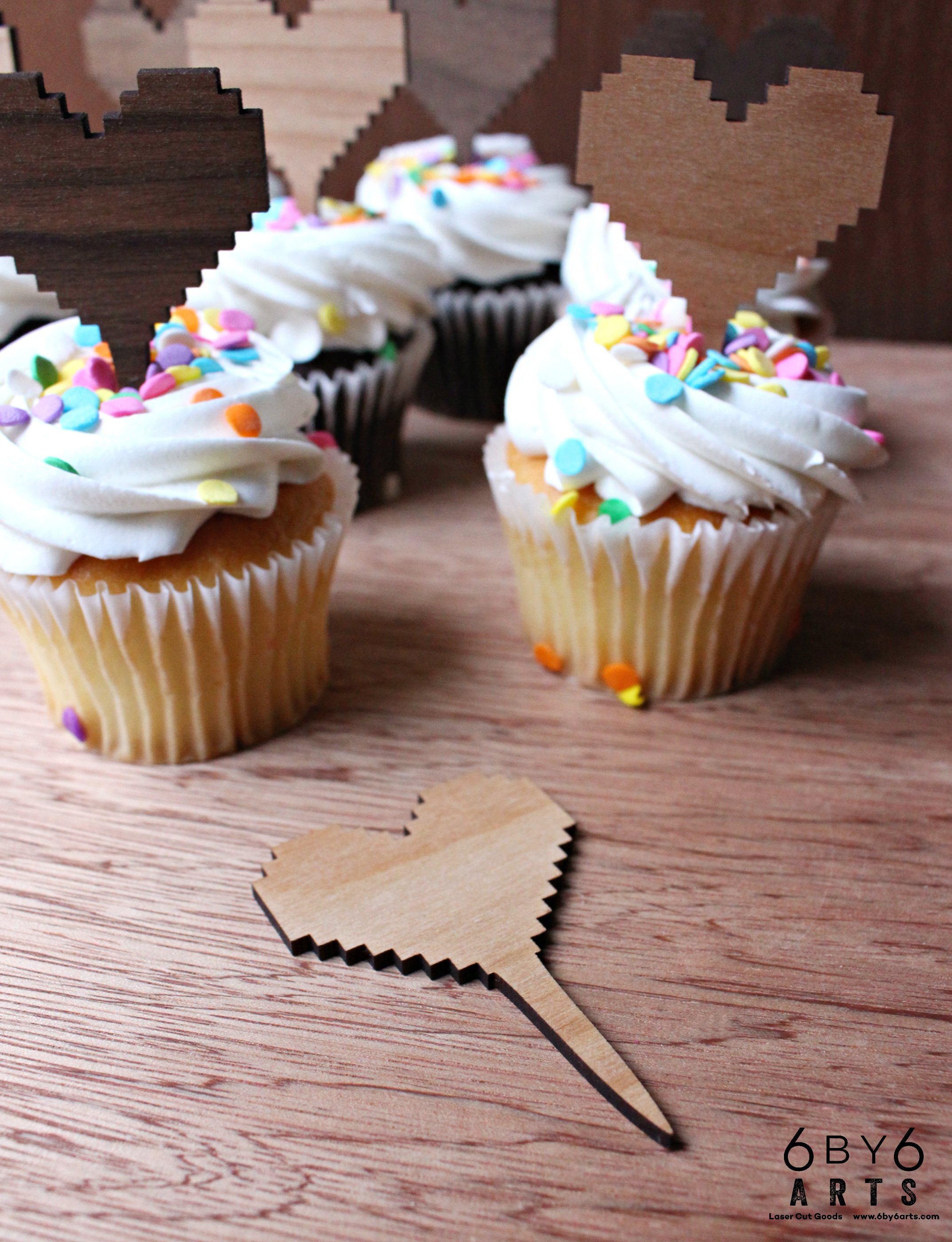 6 by 6 Arts - 8-bit Cupcake toppers. Original readymade design.
