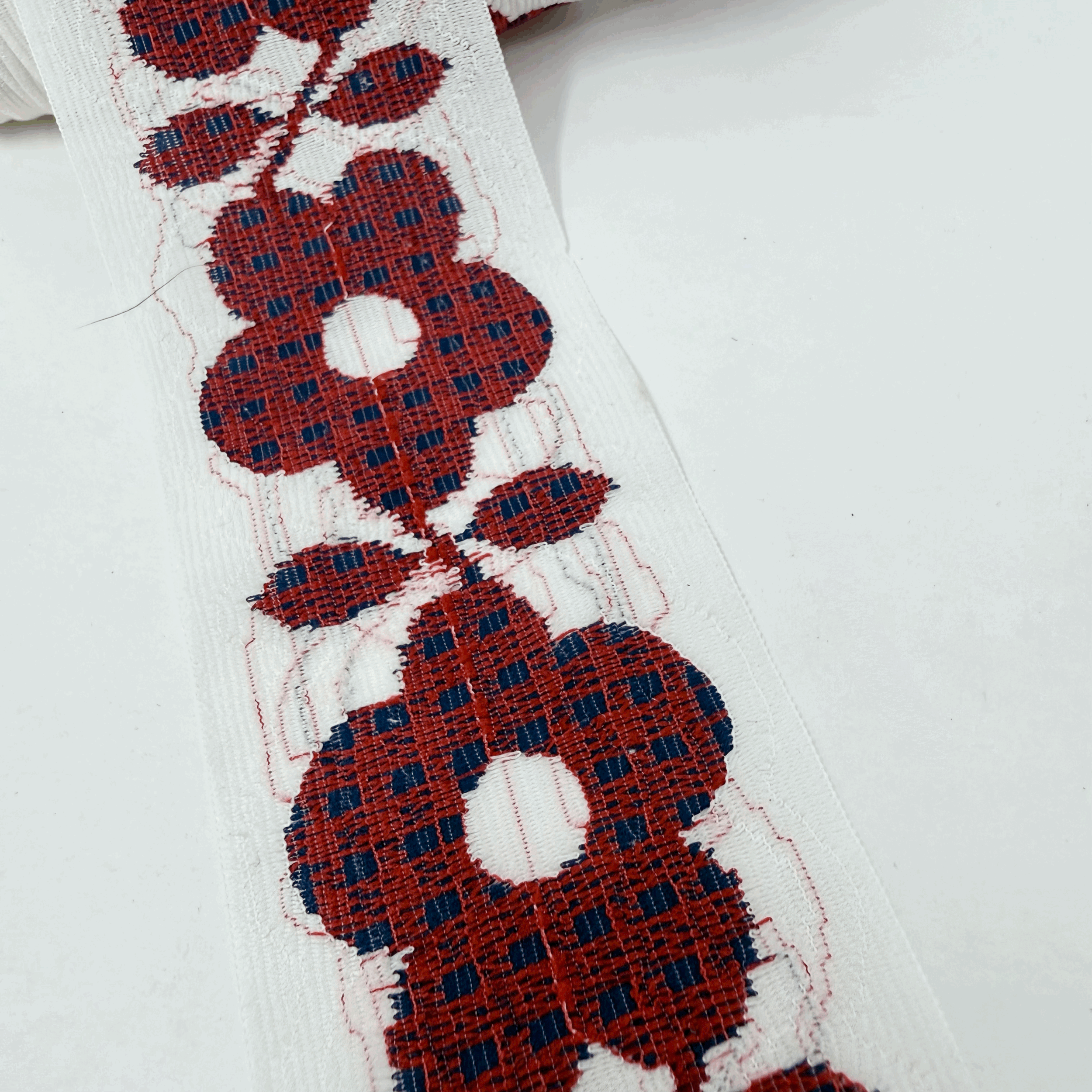 Vintage 80s Flower Trim - Red Blue Check 30 yards