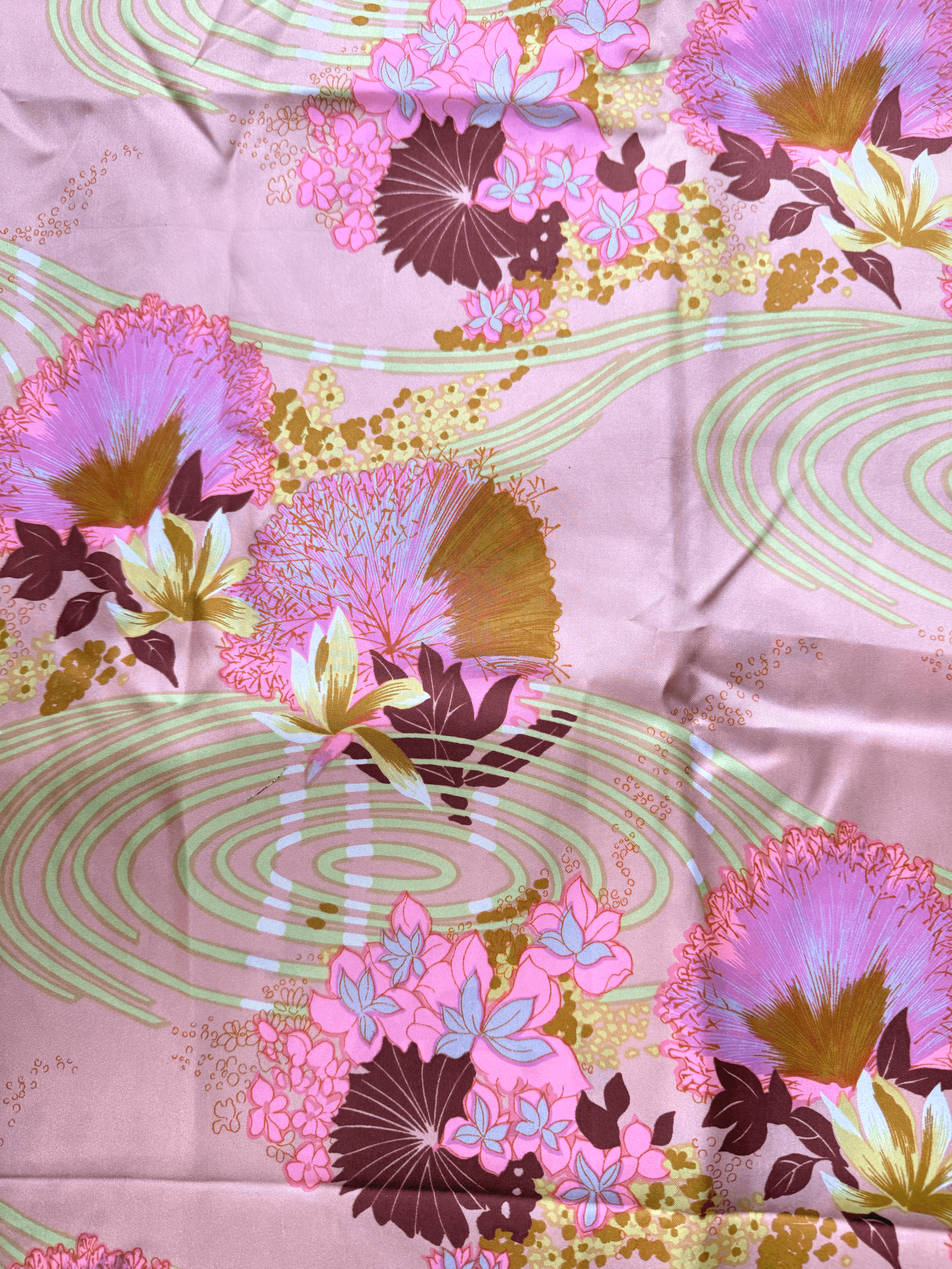 Vintage 70s Japanese Floral Motifs 100% Silk - Pink 4 yards