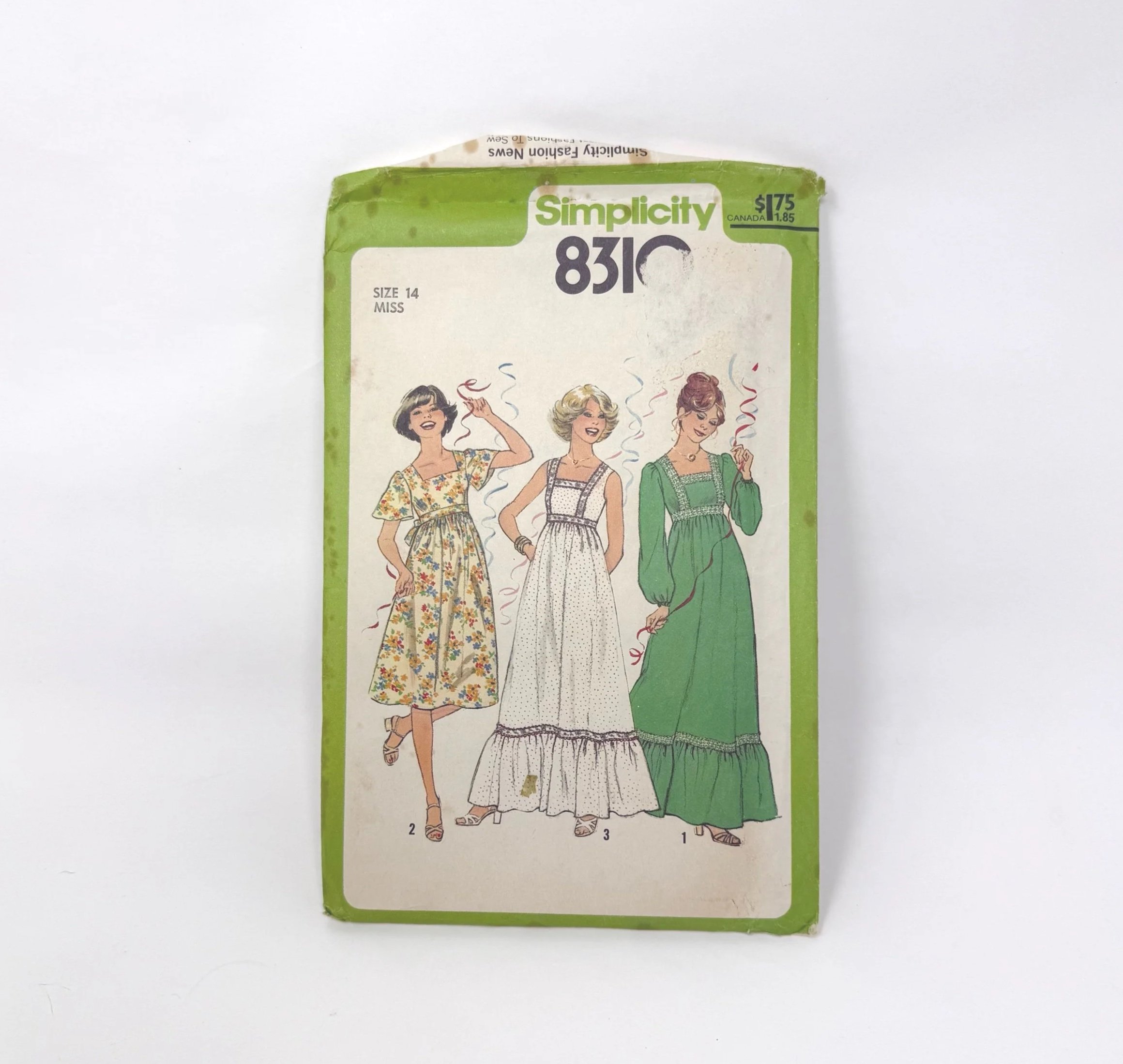 Simplicity 8310 Women's Boho Empire Waist Dress In Two Lengths - Size 14 (1977)