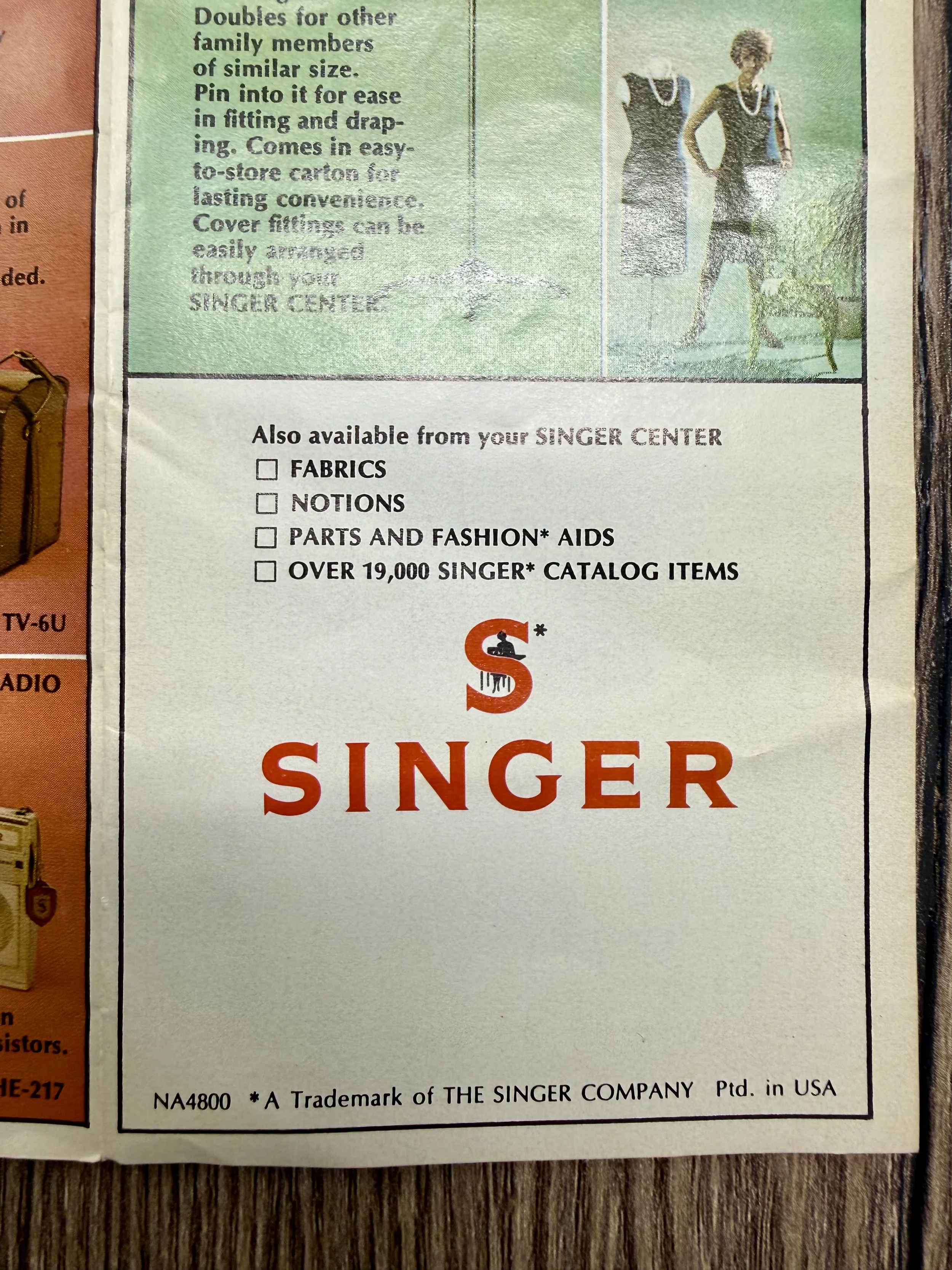 Singer Center Ad from 1965