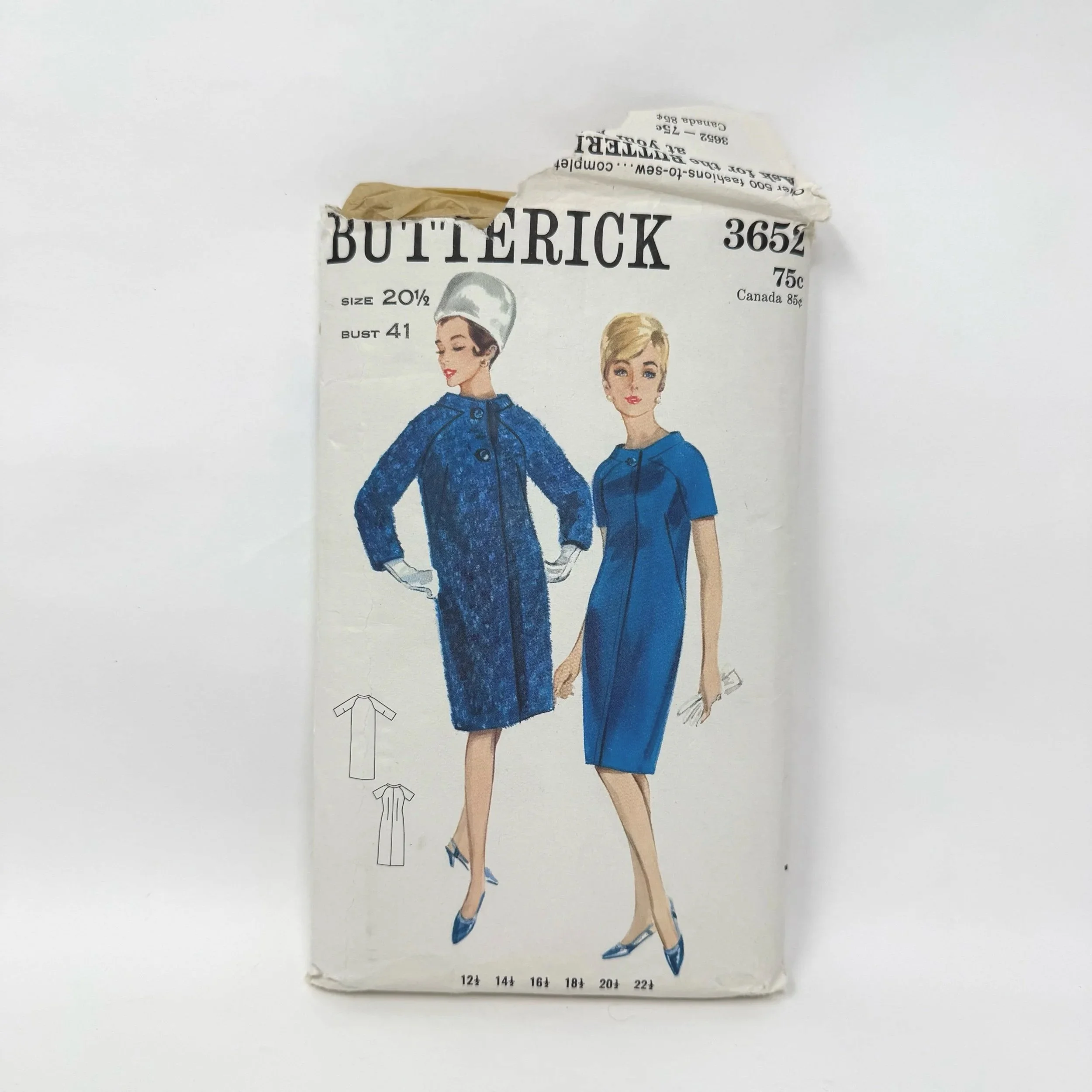Butterick 3652 Dress & Coat Ensemble - Size 20 1/2 (1960s)