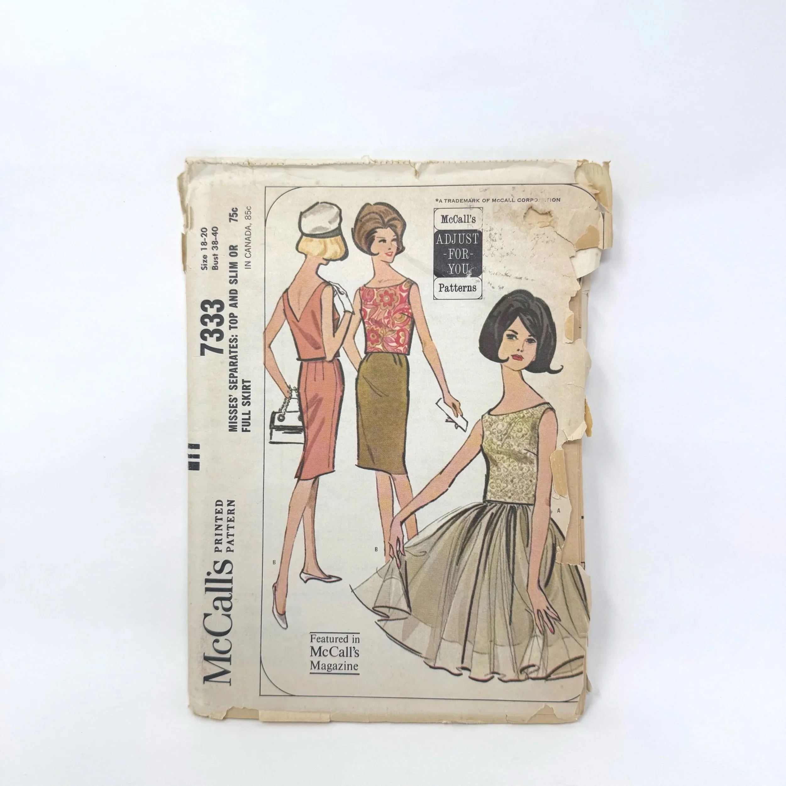 McCall’s 7333 Misses Separates Top and Full or Slim Skirt - Size 18 & 20 (1964)