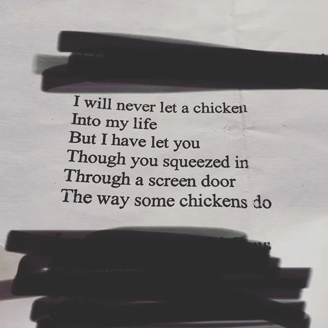 Nov 11, 2019
Griefpost
Nicole is still dead.  Here&rsquo;s some pieces of her fav poem.  Idr the author and it&rsquo;s not printed on this piece of paper.  But she called it the chicken poem.  And a selfie cause I guess I&rsquo;m still here&mdash;
&l